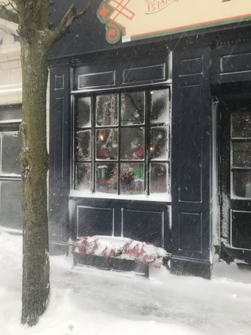 Outside monaghans in the snow